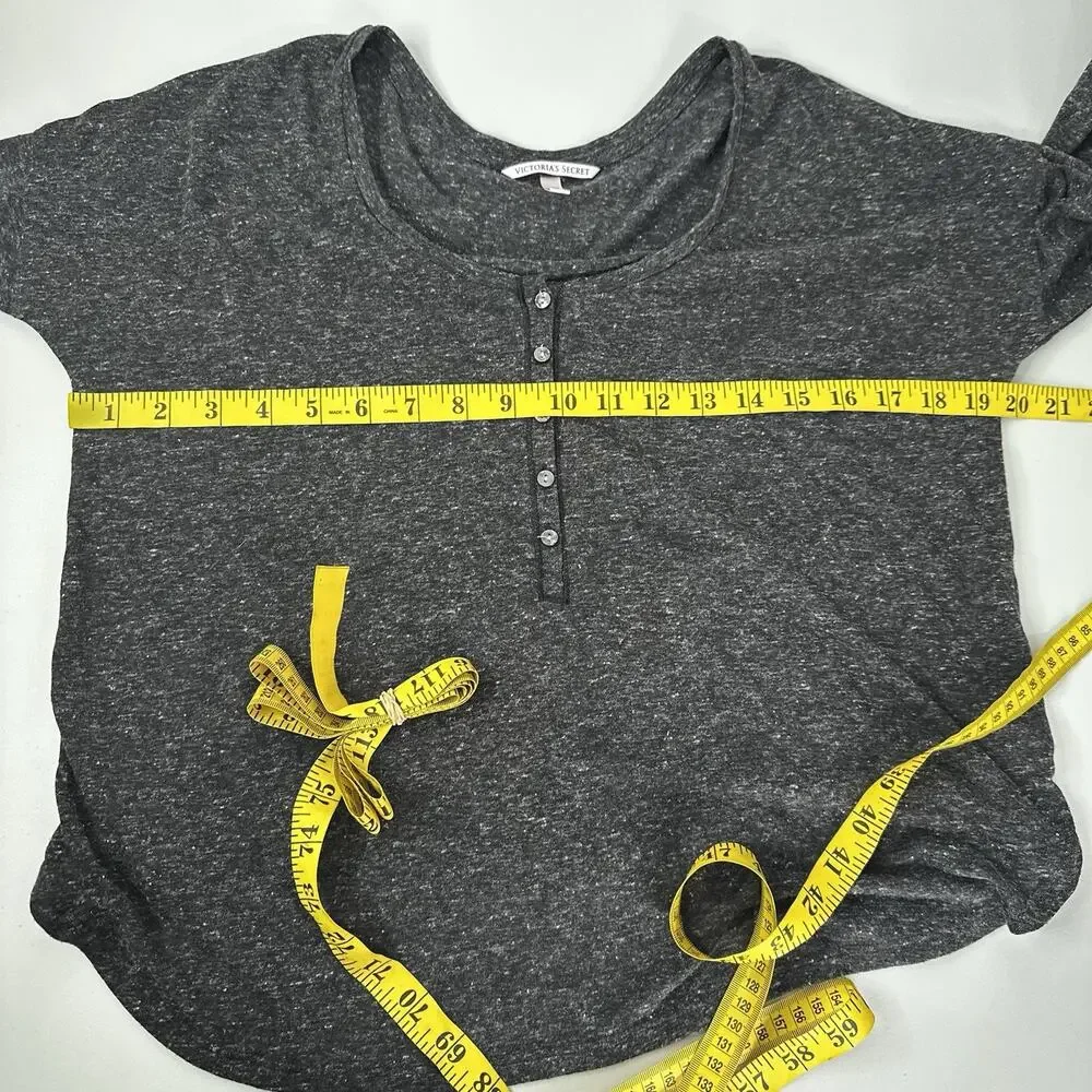 Victoria Secret Top Shirt Womens Small‎ Grey Henley Scoop Neck Soft Flax
